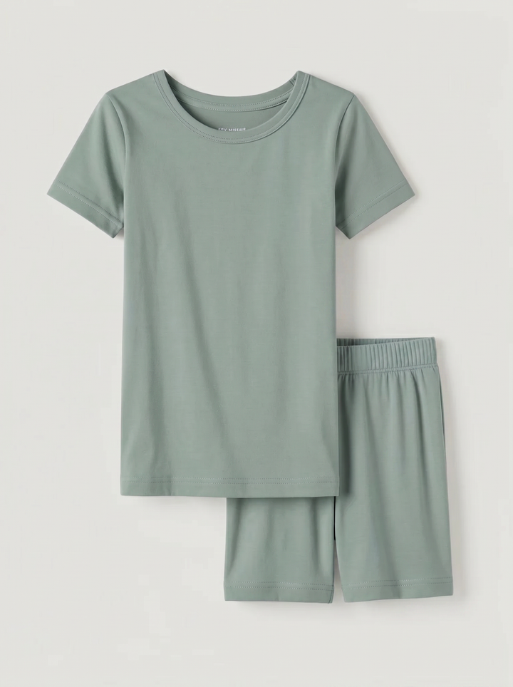 Solid Color Bamboo Two Piece Short Sleeve Short Pajama Set