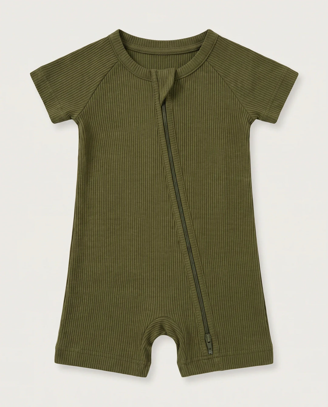 Olive Ribbed Bamboo Shorty Zippy