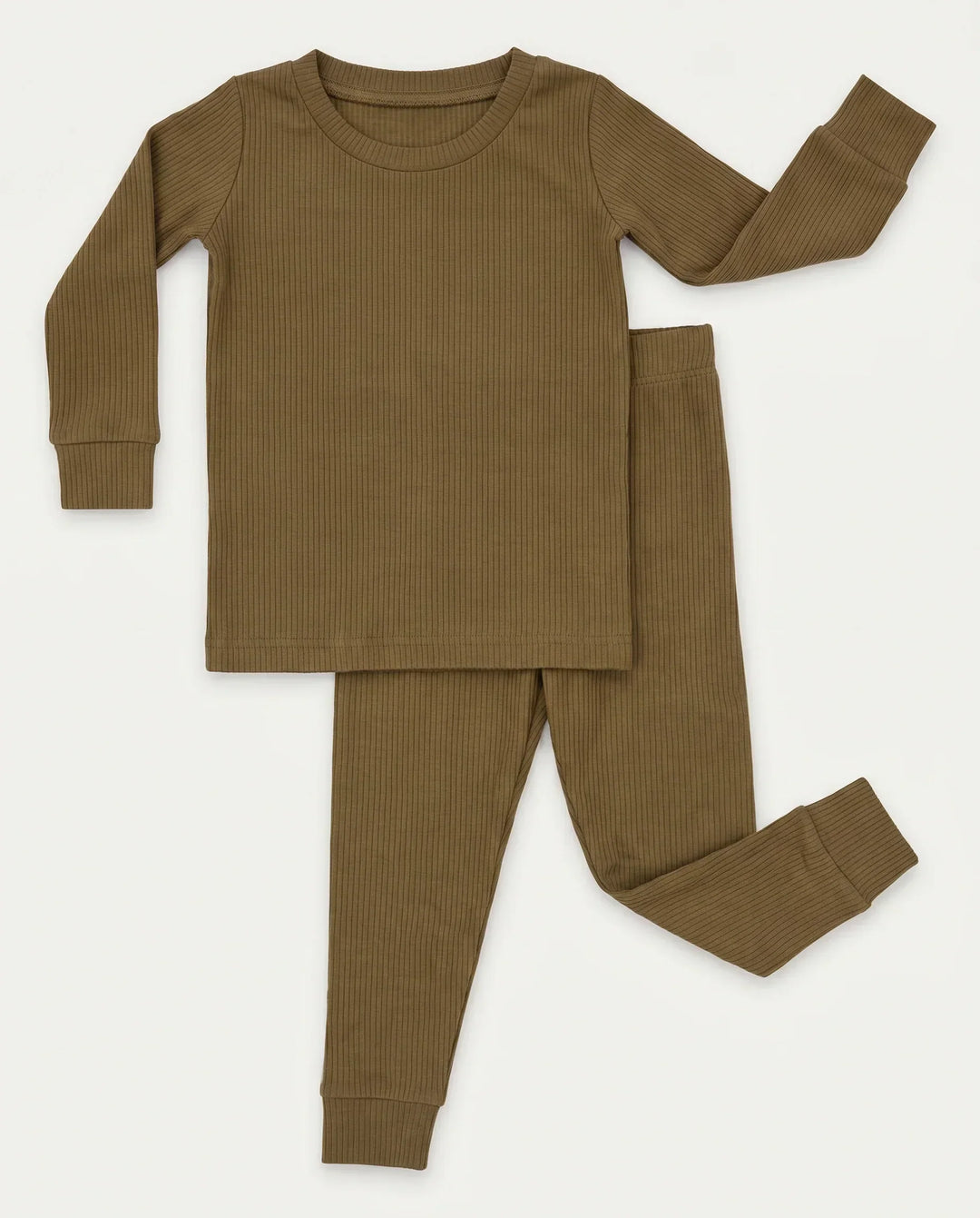 Olive Ribbed Bamboo Two Piece Long Sleeve Pajama Set