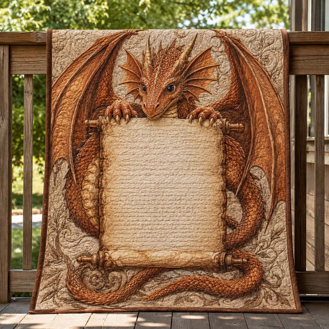 Copper Dragon Ancient Scroll Bamboo Quilt Blanket