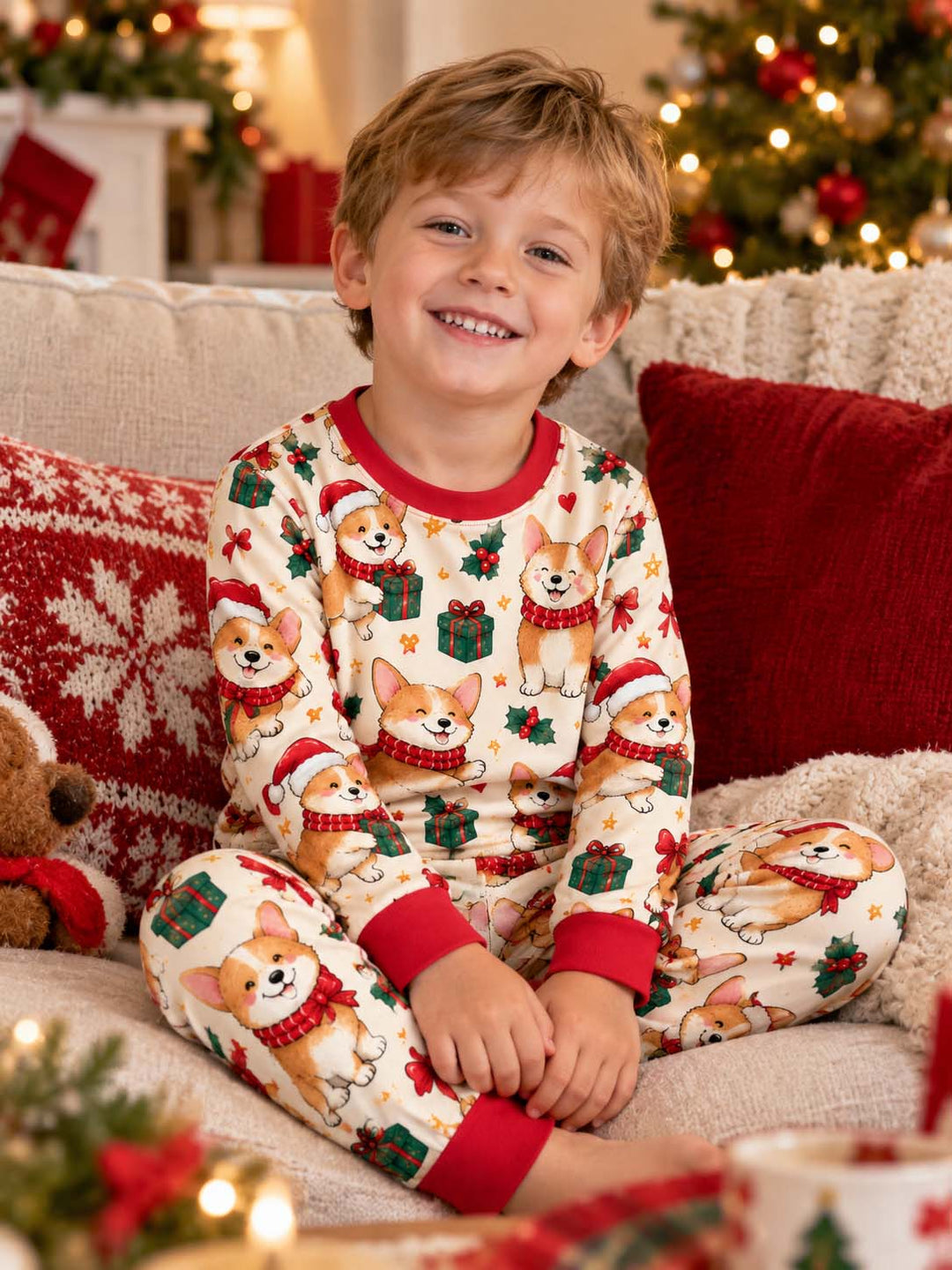 Corgi Holiday Gifts Bamboo Two Piece Long Sleeve Pajama Set