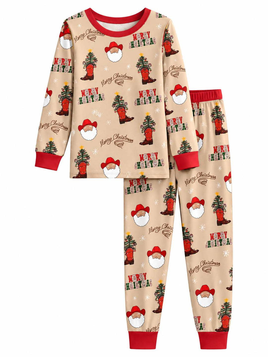 Cowboy Santa Christmas Pattern Bamboo Two Piece Long Sleeve Pajama Set