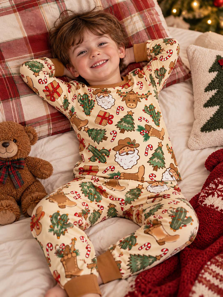 Cowboy Santa Christmas Bamboo Two Piece Long Sleeve Pajama Set