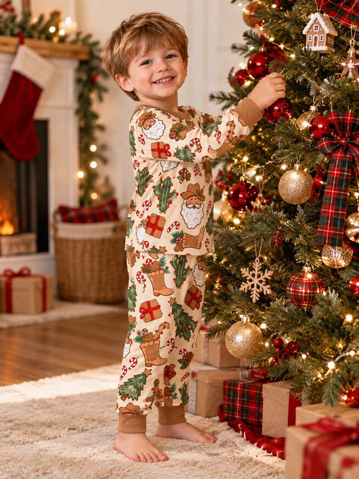 Cowboy Santa Christmas Bamboo Two Piece Long Sleeve Pajama Set