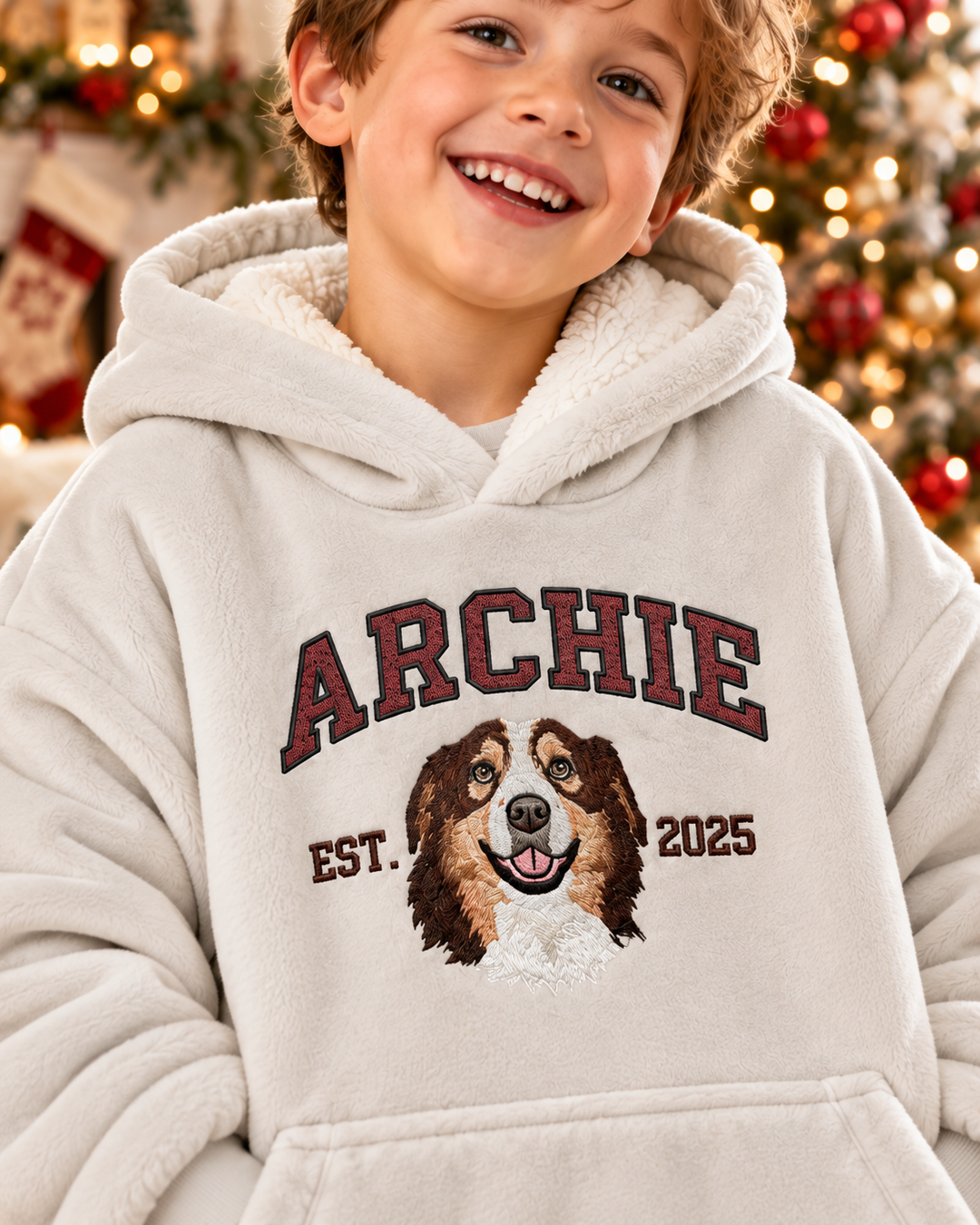 Pet Portrait Embroidered Custom Bamboo Blanket Hoodie