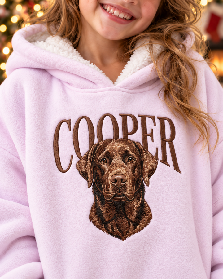 Beloved Pet Portrait Embroidered Custom Bamboo Blanket Hoodie