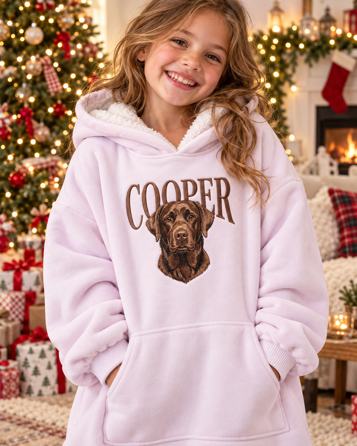 Beloved Pet Portrait Embroidered Custom Bamboo Blanket Hoodie