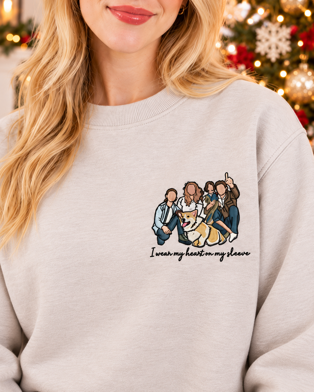 Personalized Family Portrait Embroidered Bamboo Women Crewneck Sweatshirt