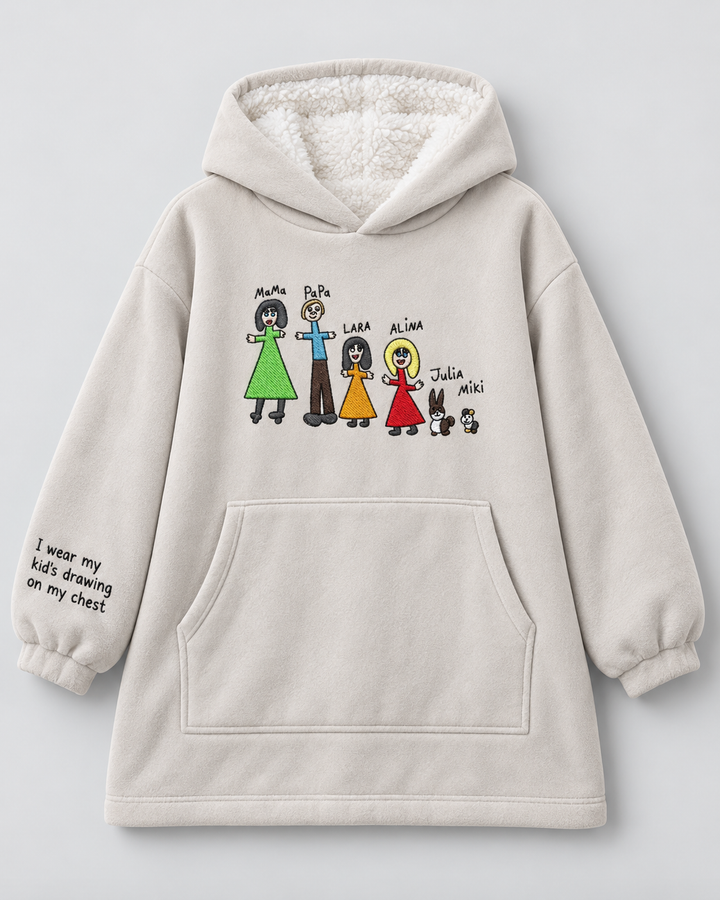 I Wear My Kid's Drawing On My Chest Embroidered Blanket Hoodie