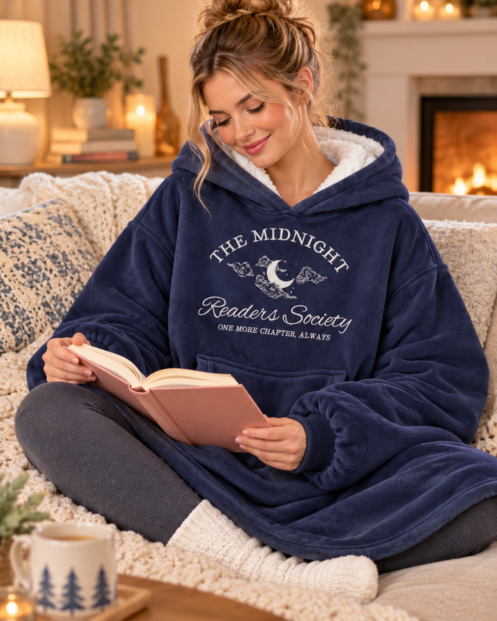 Late Night Reader Club Embroidered Blanket Hoodie