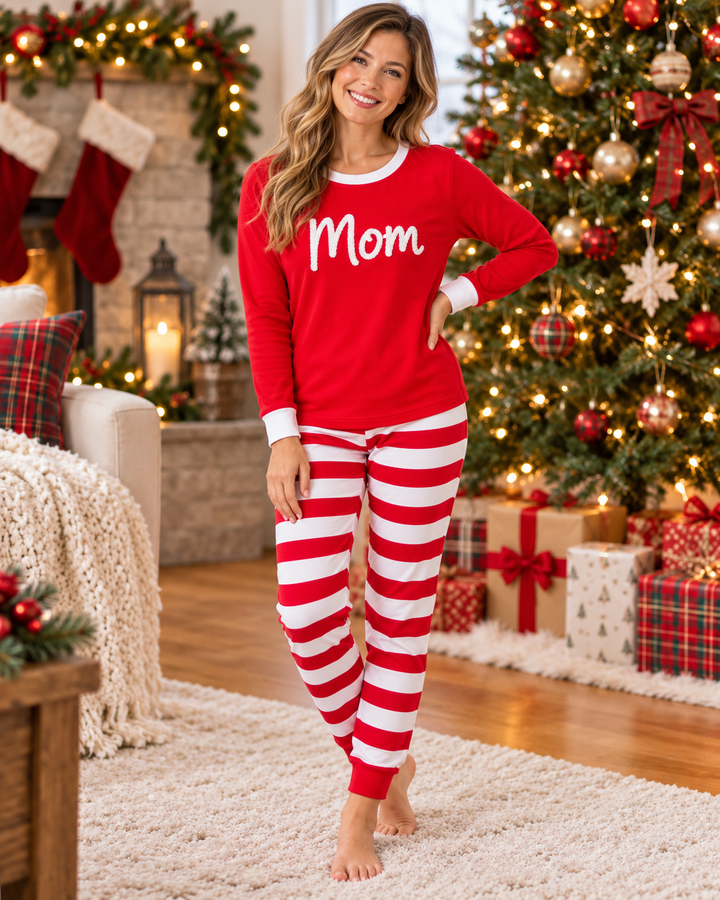 Merry & Bright Family Christmas Embroidered Bamboo Women Pajama Set