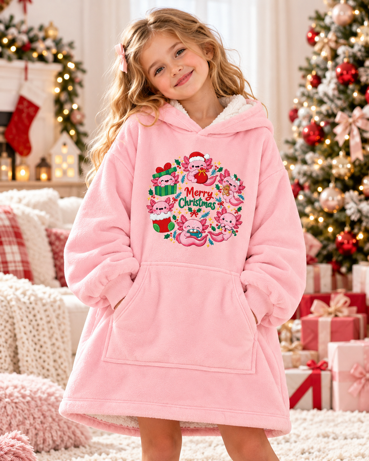 Merry Axolotlmas Embroidered Bamboo Blanket Hoodie