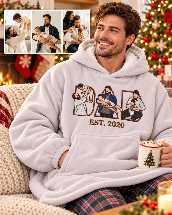 Personalized Dad Embroidered Bamboo Blanket Hoodie