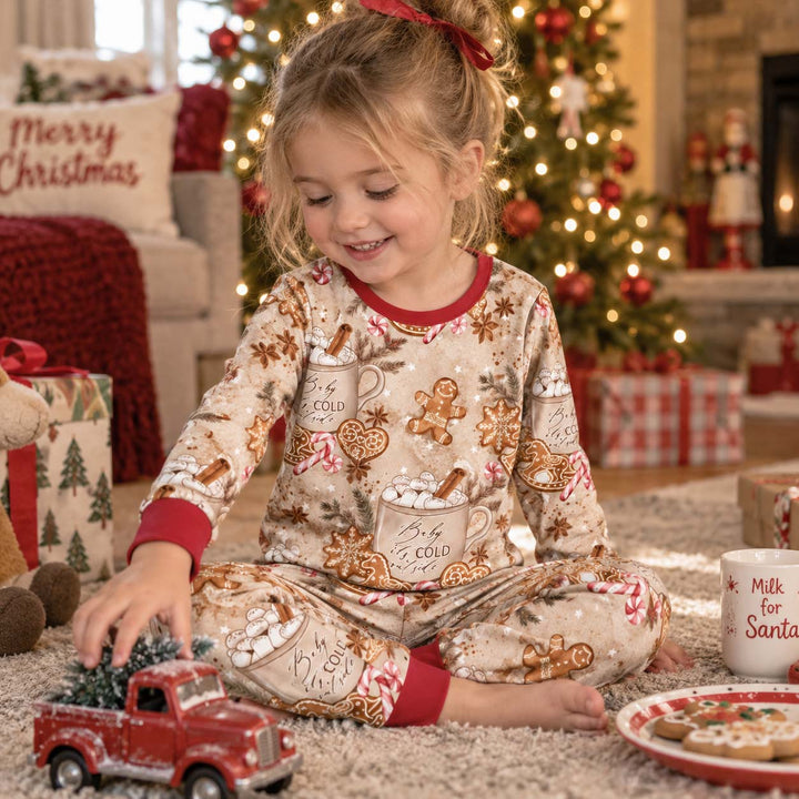 Cozy Gingerbread Hot Cocoa Christmas Bamboo Two Piece Long Sleeve Pajama Set