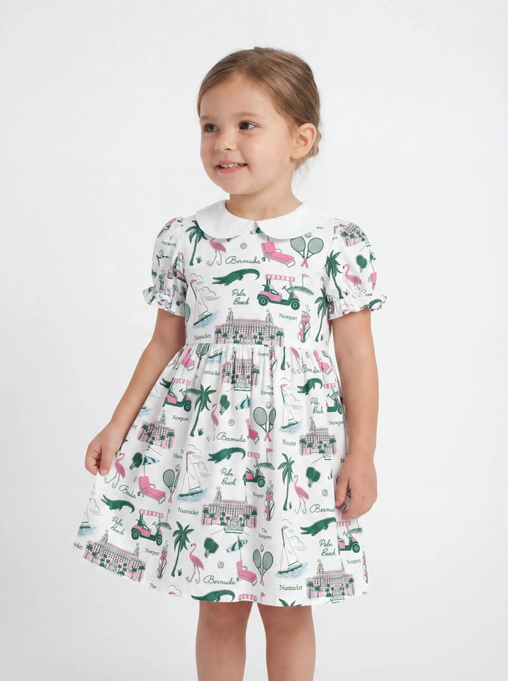 Preppy Palm Getaway Bamboo Peter Pan Collar Dress