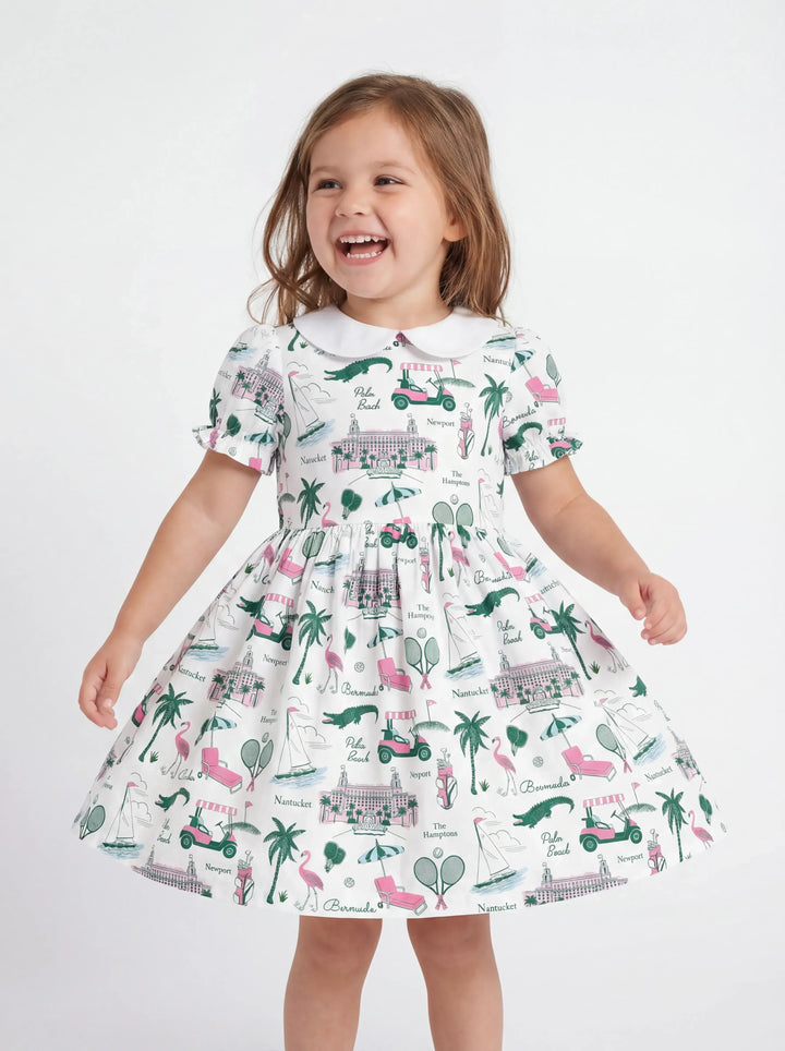 Preppy Palm Getaway Bamboo Peter Pan Collar Dress