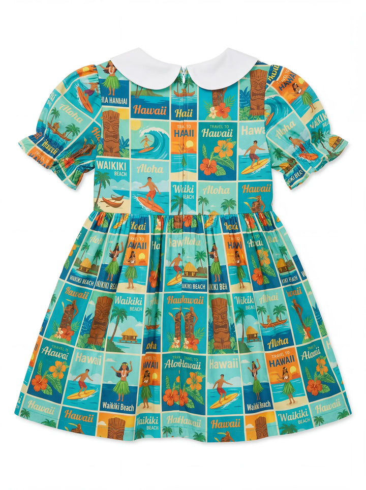 Aloha Postcard Paradise Bamboo Peter Pan Collar Dress