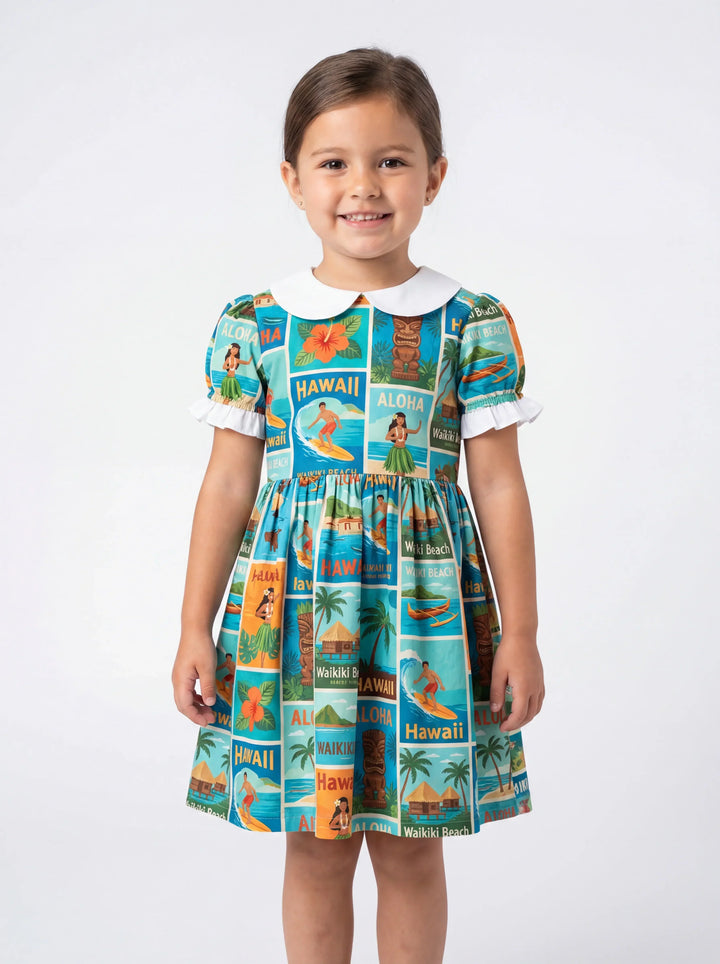 Aloha Postcard Paradise Bamboo Peter Pan Collar Dress