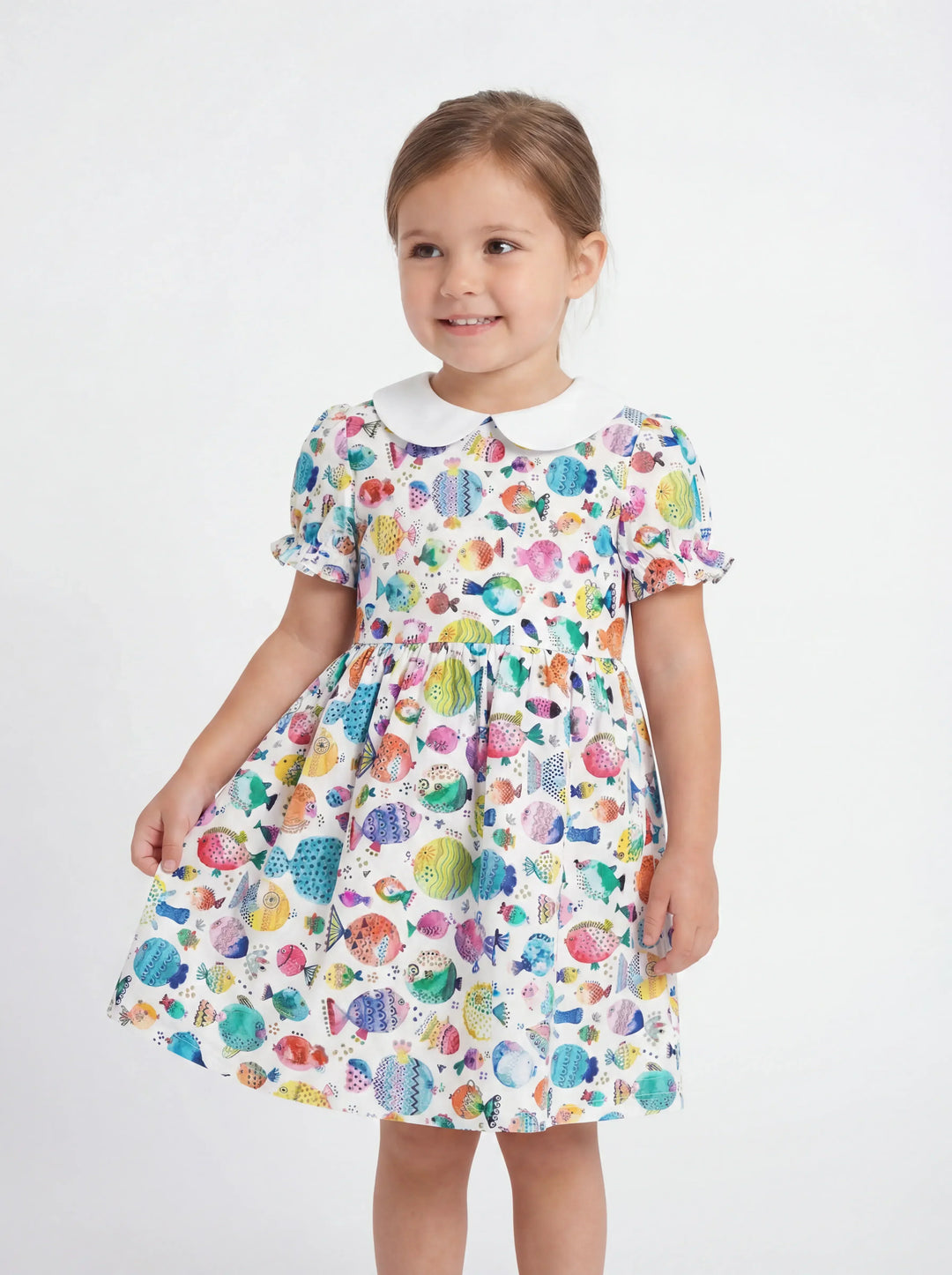 Rainbow Reef Fish Bamboo Peter Pan Collar Dress