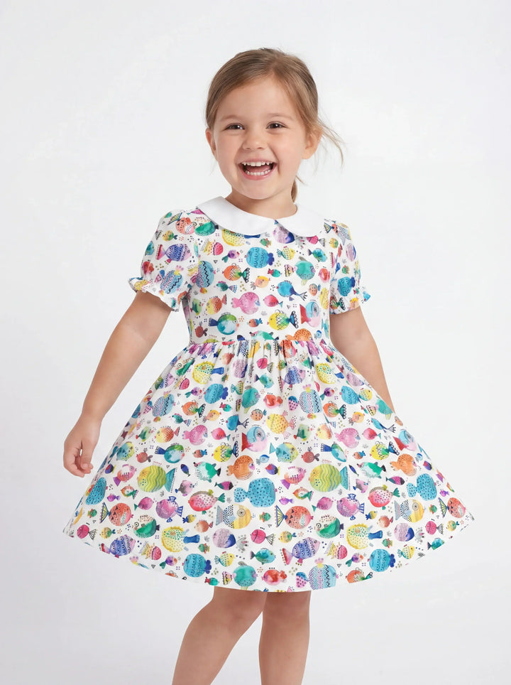 Rainbow Reef Fish Bamboo Peter Pan Collar Dress