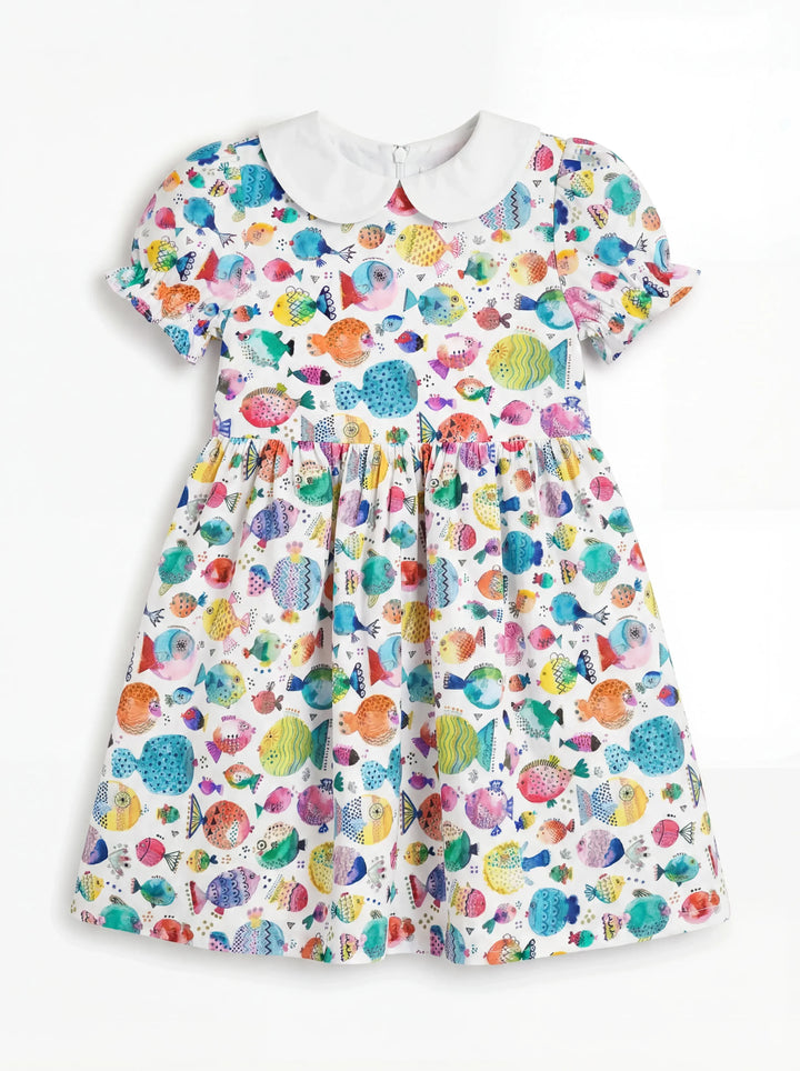 Rainbow Reef Fish Bamboo Peter Pan Collar Dress