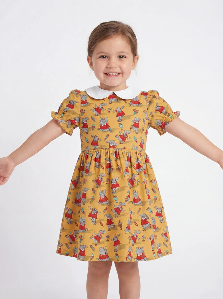 Dancing Hippo Treats Bamboo Peter Pan Collar Dress