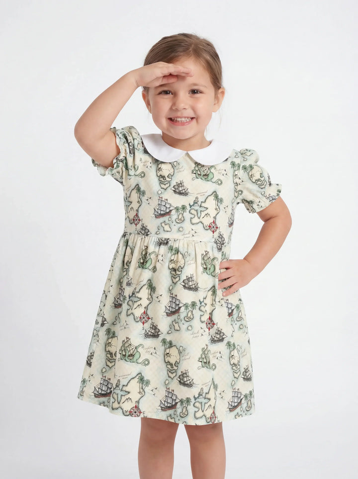 Pirate Treasure Map Quest Bamboo Peter Pan Collar Dress