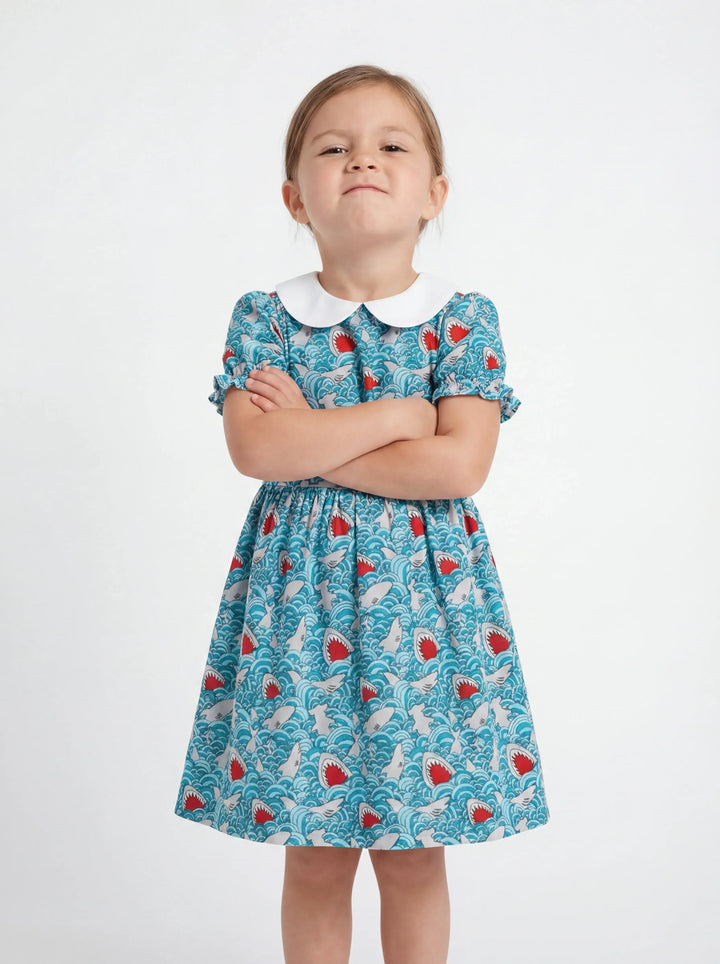 Shark Wave Rush Bamboo Peter Pan Collar Dress