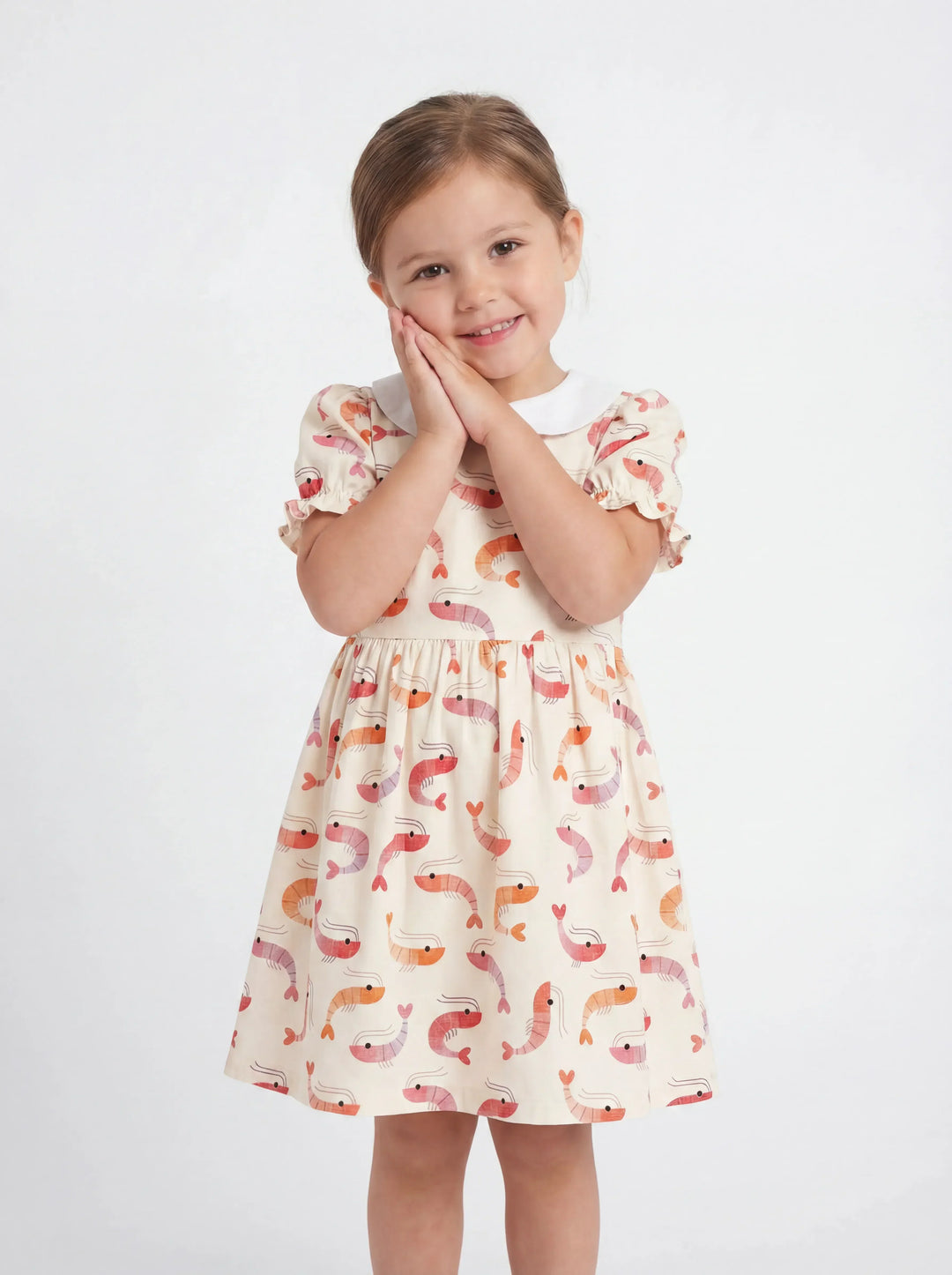 Sweet Shrimp Parade Bamboo Peter Pan Collar Dress