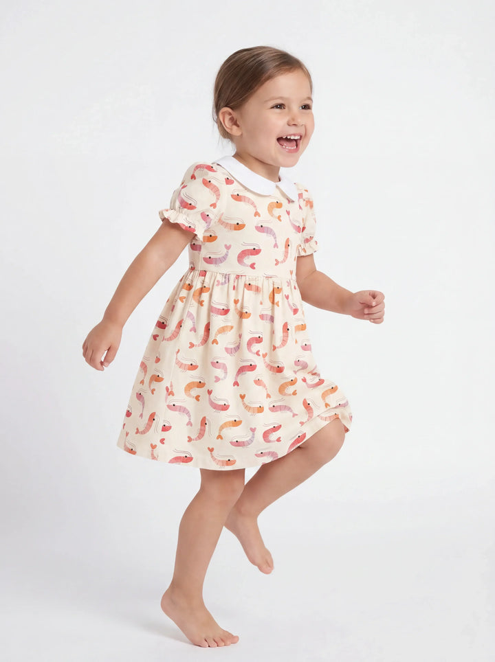 Sweet Shrimp Parade Bamboo Peter Pan Collar Dress
