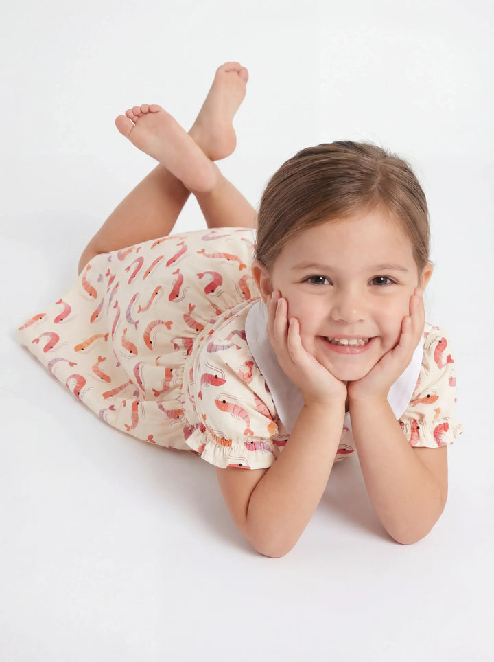 Sweet Shrimp Parade Bamboo Peter Pan Collar Dress
