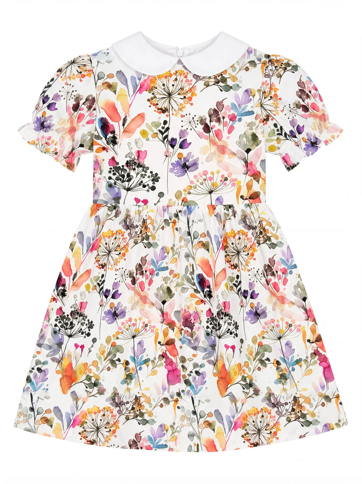 Wildflower Watercolor Garden Bamboo Peter Pan Collar Dress