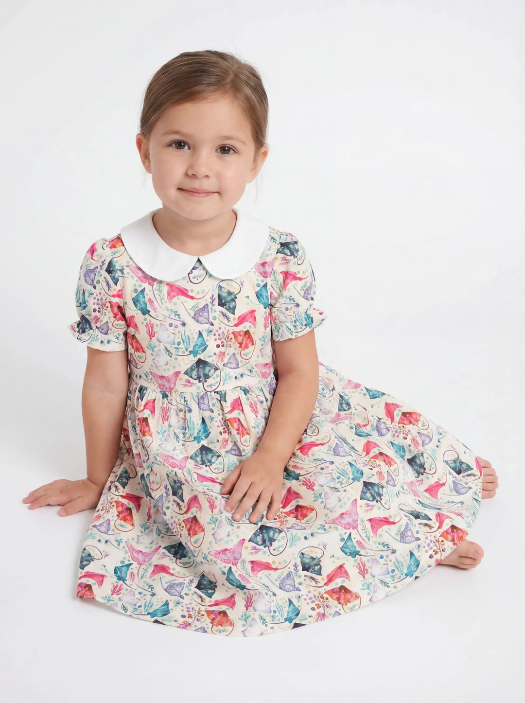 Wildflower Watercolor Garden Bamboo Peter Pan Collar Dress