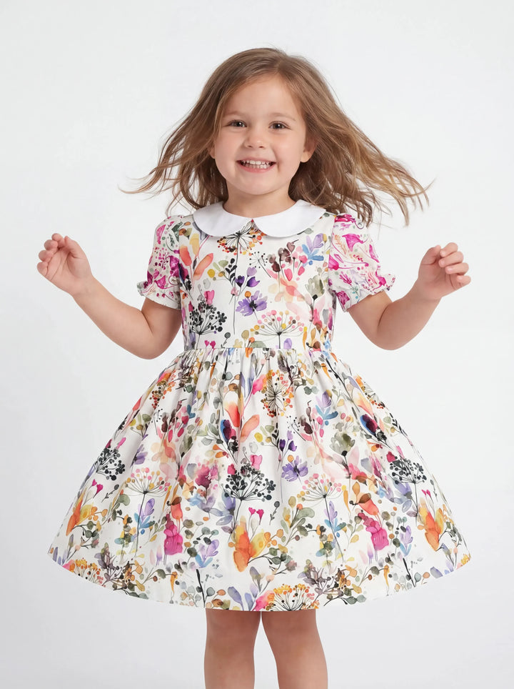 Wildflower Watercolor Garden Bamboo Peter Pan Collar Dress