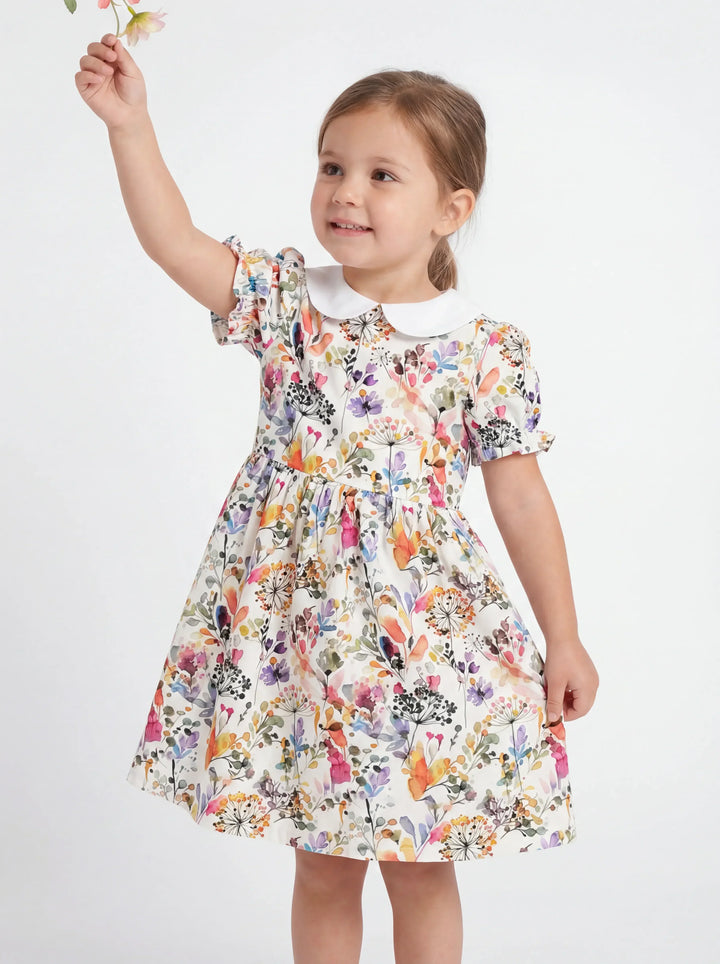 Wildflower Watercolor Garden Bamboo Peter Pan Collar Dress