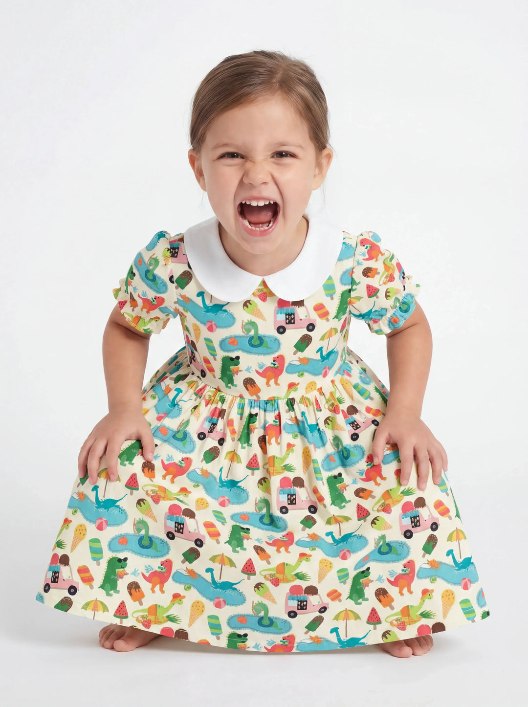 Dino Summer Splash Bamboo Peter Pan Collar Dress