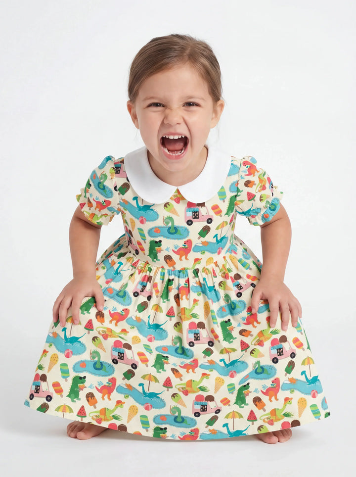 Dino Summer Splash Bamboo Peter Pan Collar Dress