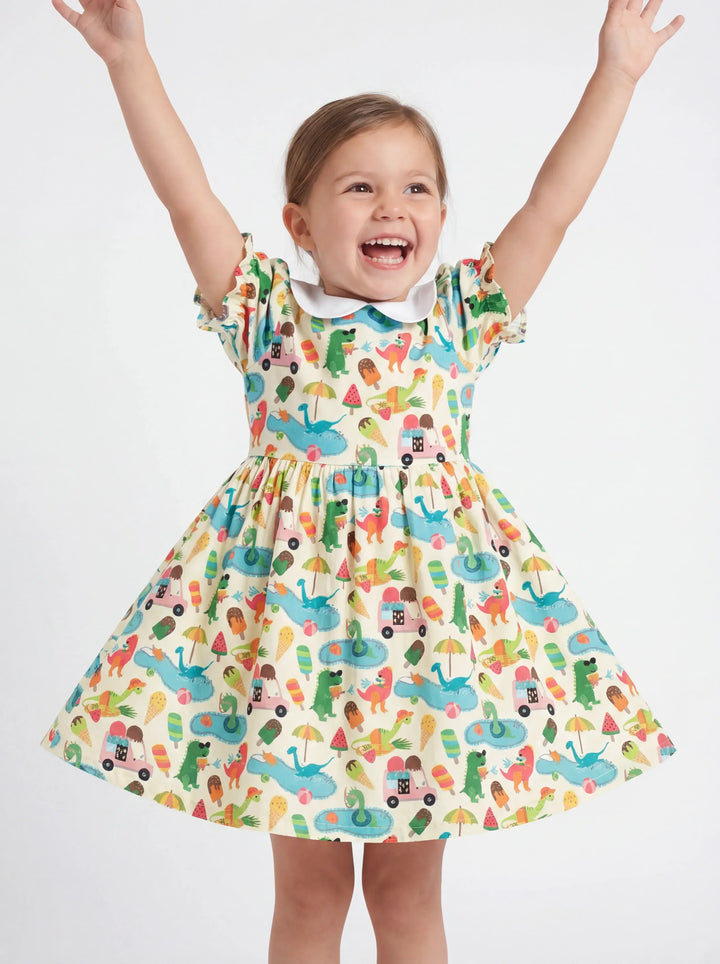 Dino Summer Splash Bamboo Peter Pan Collar Dress
