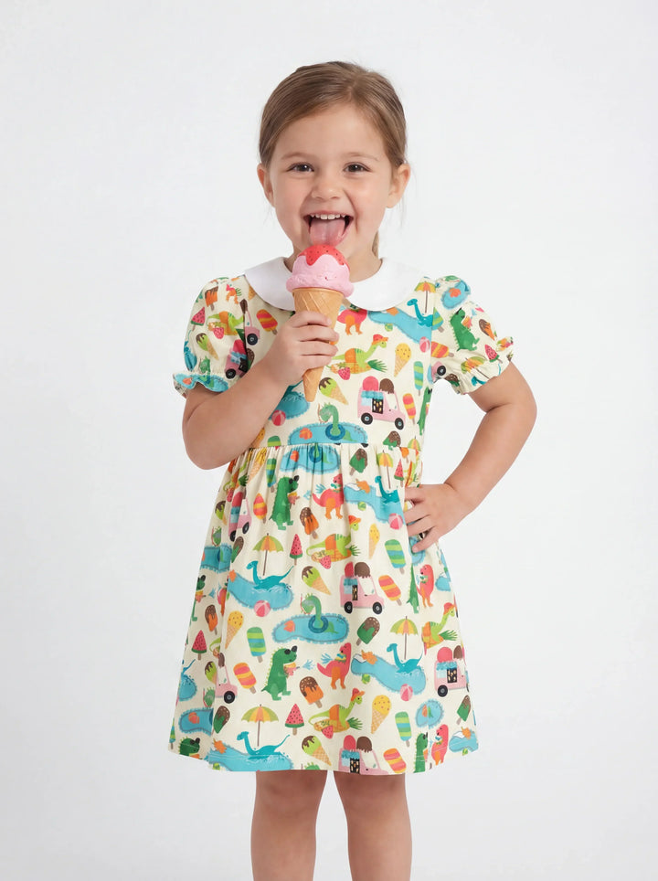 Dino Summer Splash Bamboo Peter Pan Collar Dress