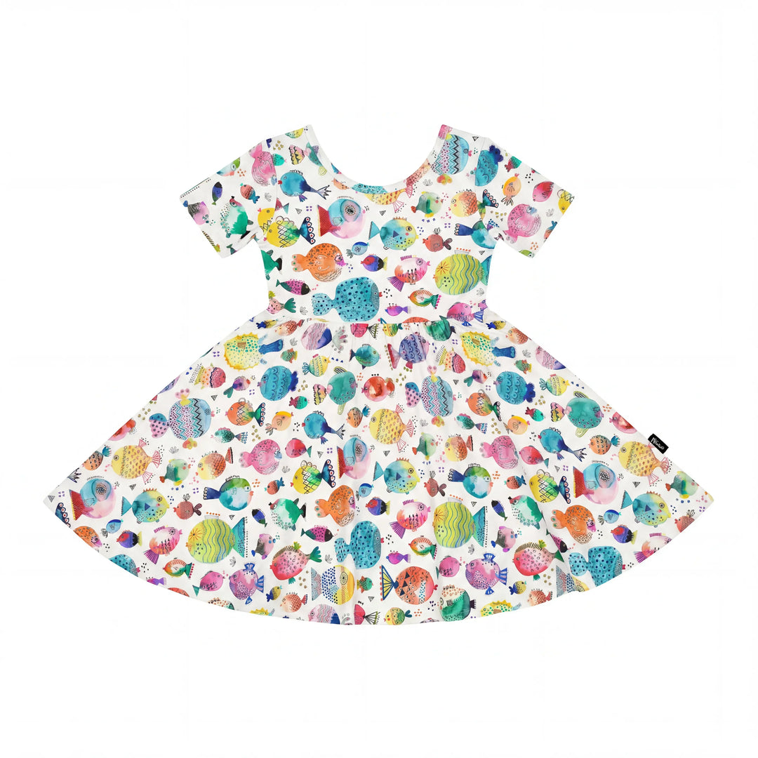 Rainbow Reef Fish Bamboo Twirl Dress