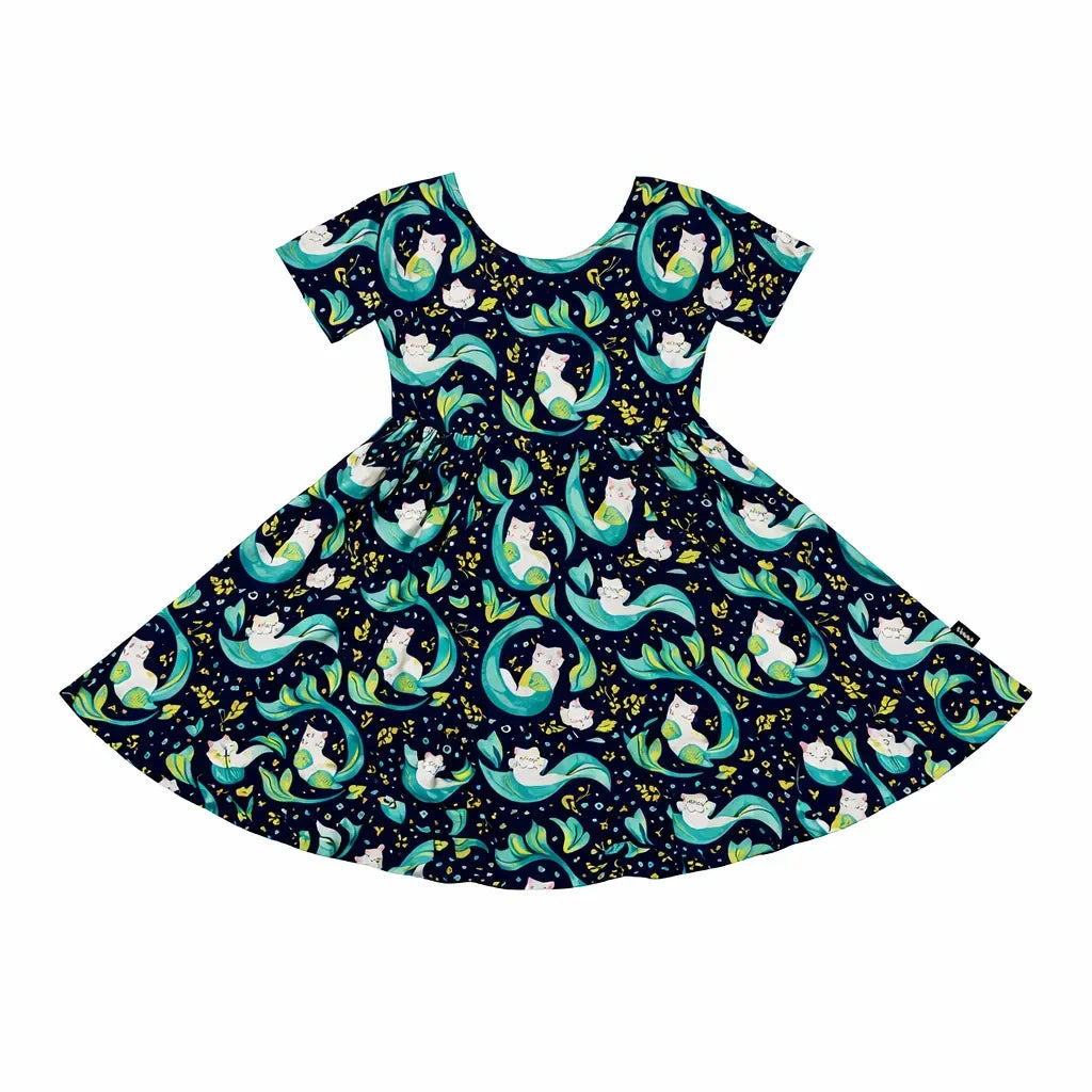 Midnight Mermaid Cats Bamboo Twirl Dress