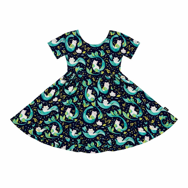 Midnight Mermaid Cats Bamboo Twirl Dress