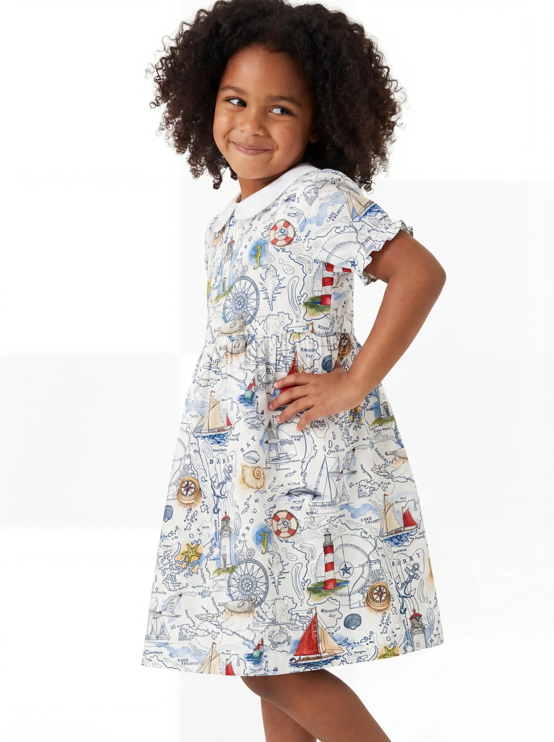 Seaside Adventure Map Bamboo Peter Pan Collar Dress