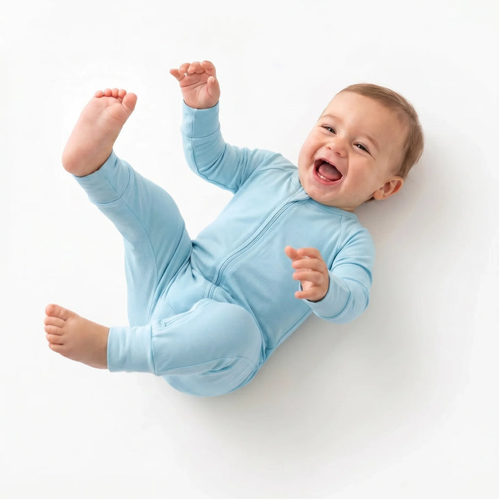 Light Blue Bamboo Convertible Zippered Romper