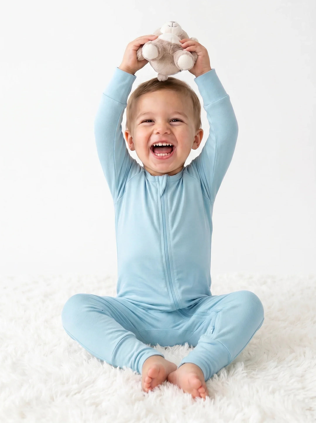 Light Blue Bamboo Convertible Zippered Romper