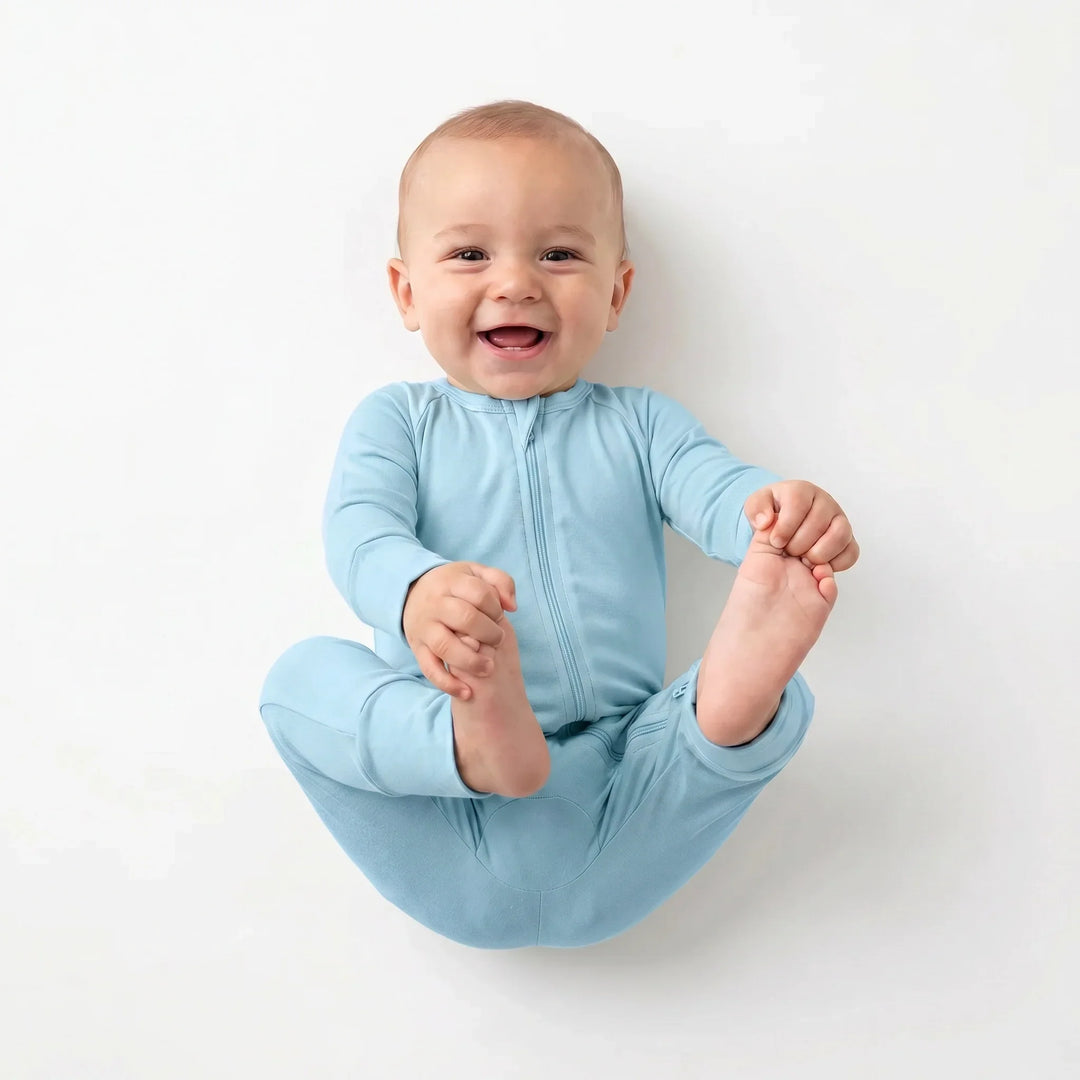 Light Blue Bamboo Convertible Zippered Romper