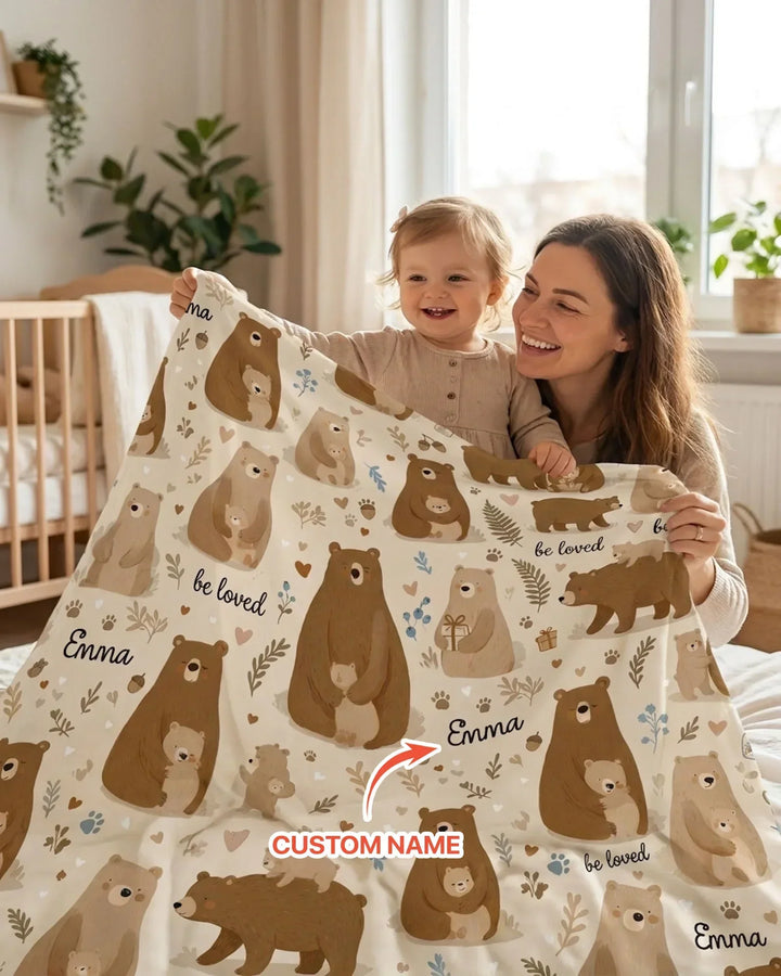 Manta de bambú oso amado con nombre personalizado