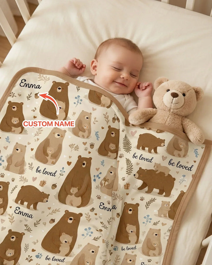 Manta de bambú oso amado con nombre personalizado