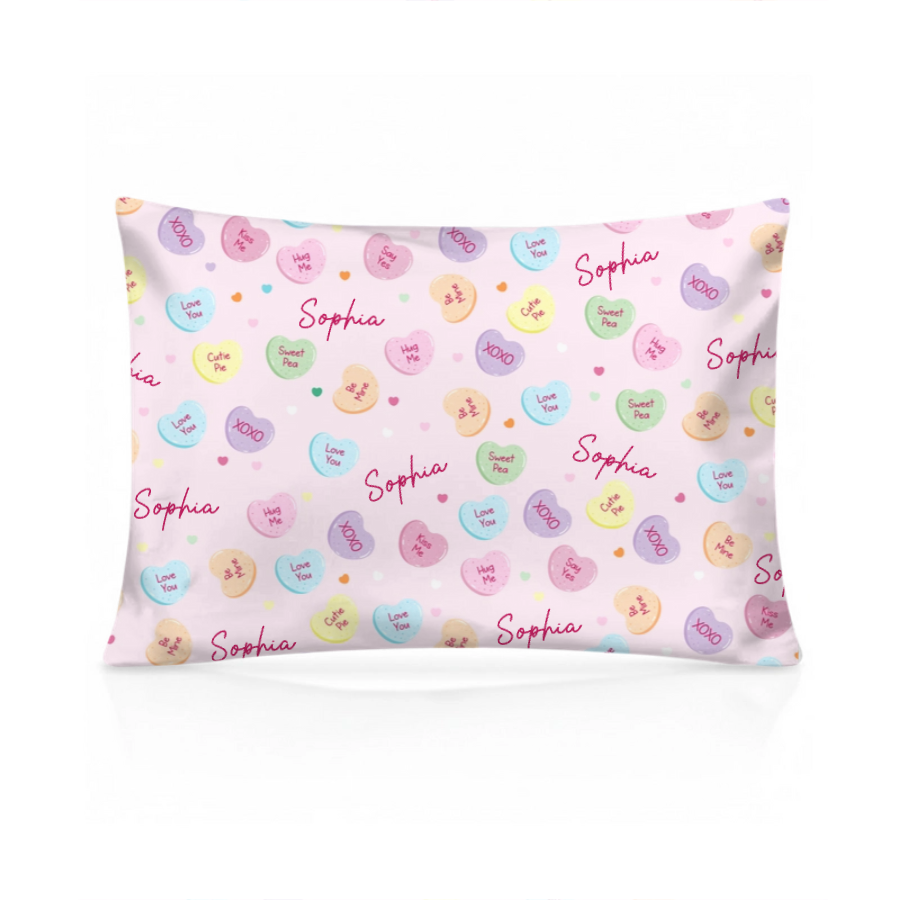 Custom Name Colorful Candy Hearts Family Matching Pillow Case