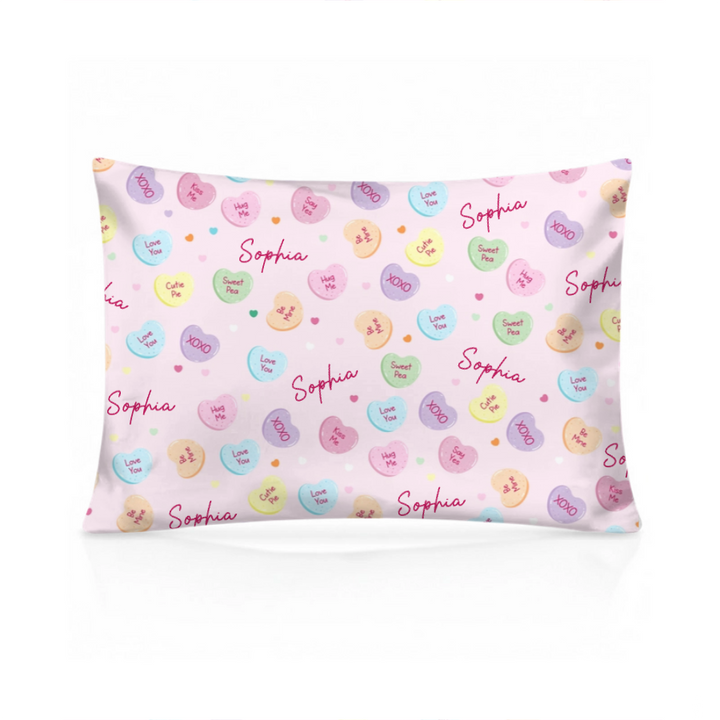 Custom Name Colorful Candy Hearts Family Matching Pillow Case